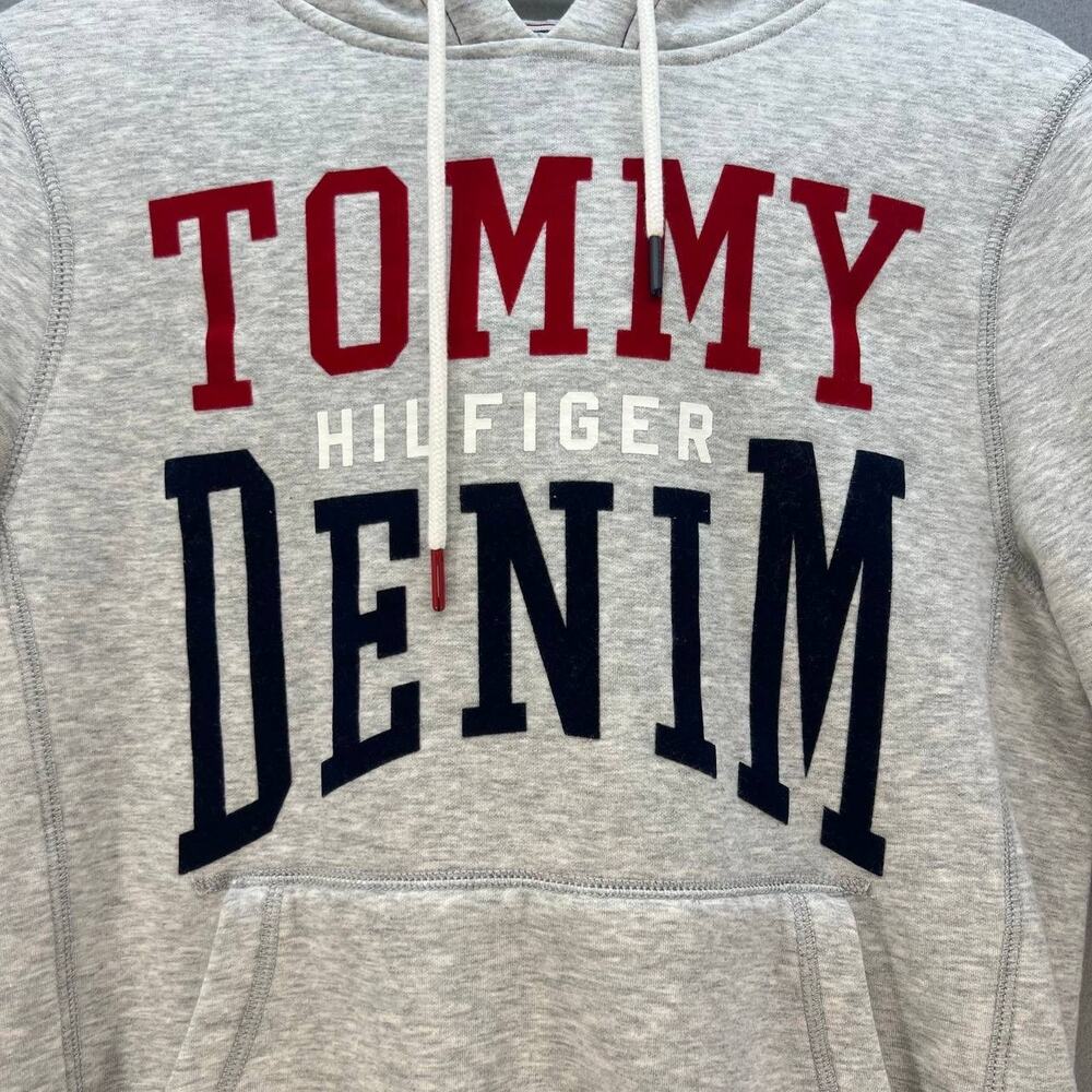 Tommy Hilfiger Denim Sweatshirt Women's Size S Gray Red and Blue Hoodie Preppy - Picture 2 of 13